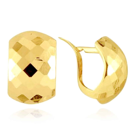 Real 14K Gold Faceted Huggie Hoop Earrings 15mm