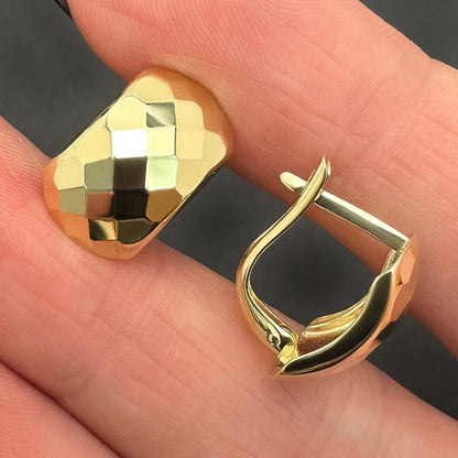 Real 14K Gold Faceted Huggie Hoop Earrings 15mm