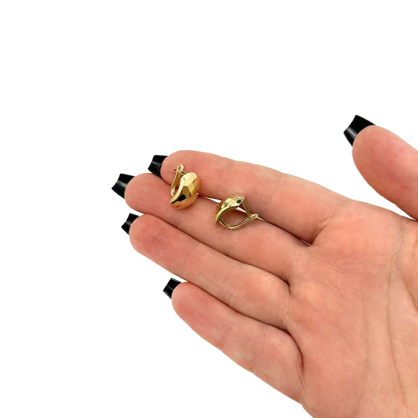 Real 14K Gold Faceted Huggie Hoop Earrings 15mm