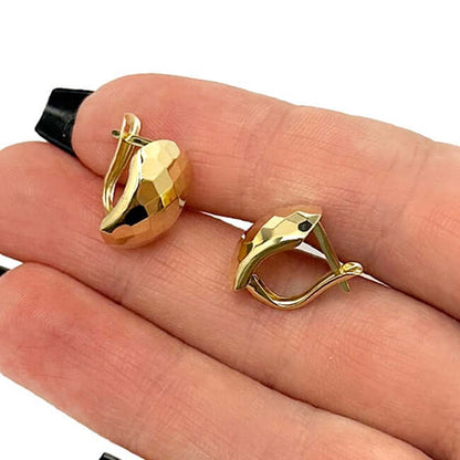 Real 14K Gold Faceted Huggie Hoop Earrings 15mm
