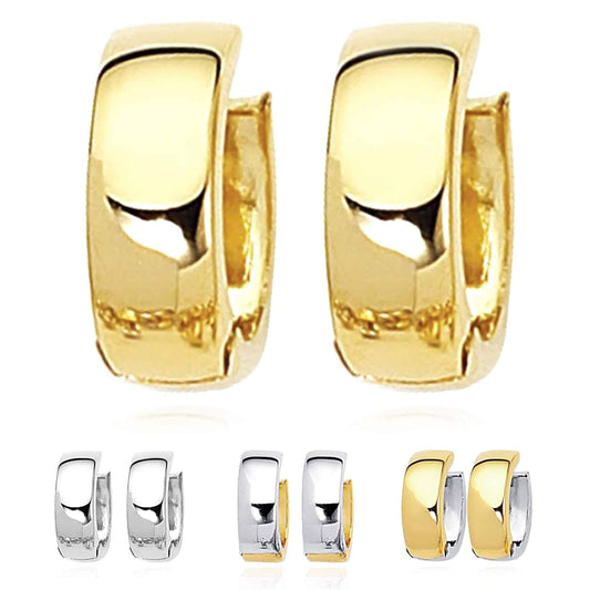 14K Gold Two-Tone Yellow White Huggie Hoop Reversible Earrings 15mm