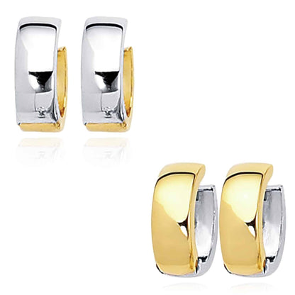 14K Gold Two-Tone Yellow White Huggie Hoop Reversible Earrings 15mm