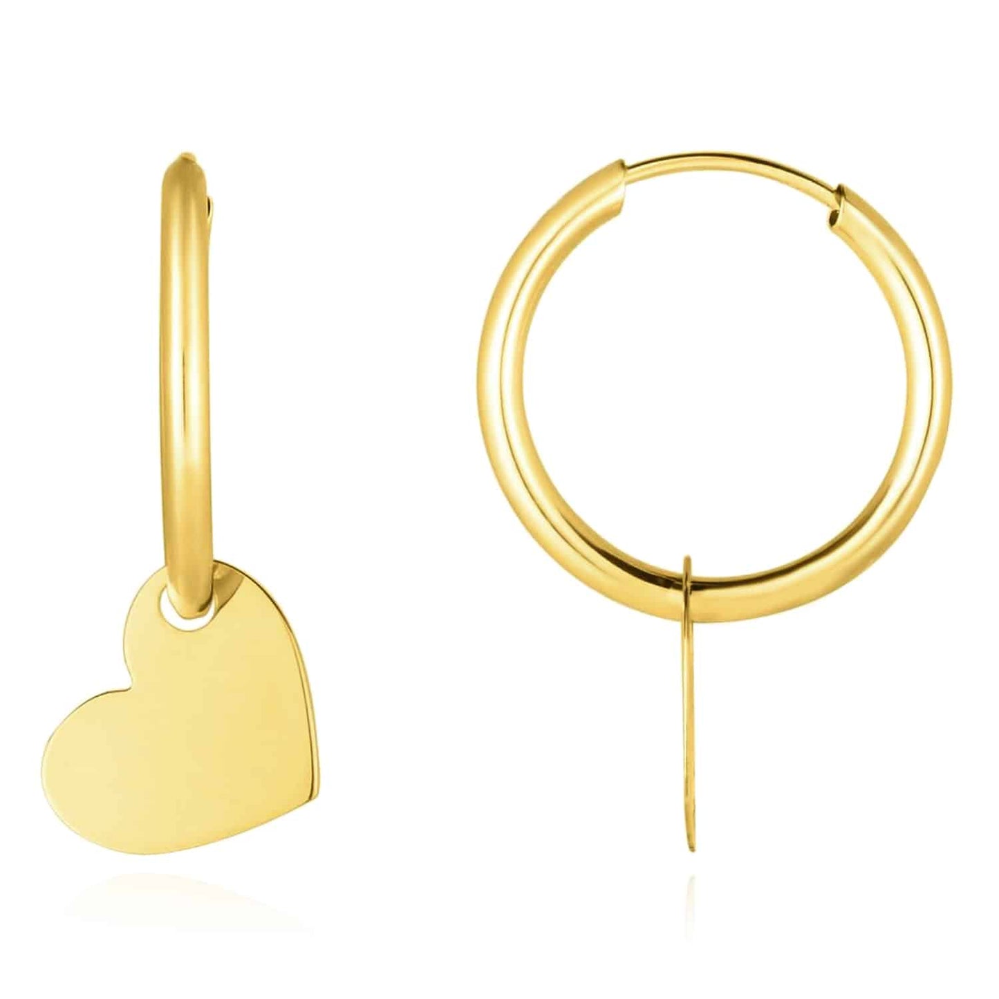 14K Gold  Heart Hoop Earrings 22mm