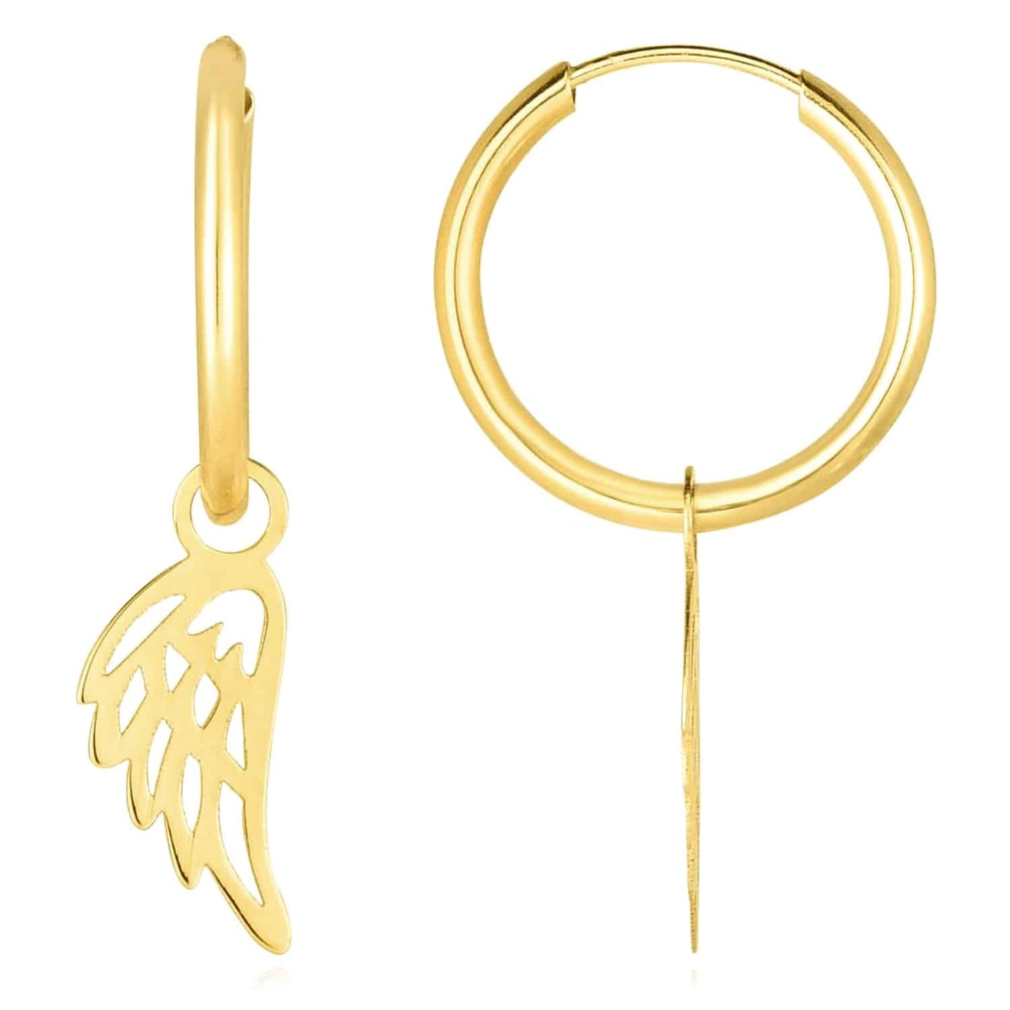 14K Gold Angel Wing  Huggie Hoop Earrings 29mm
