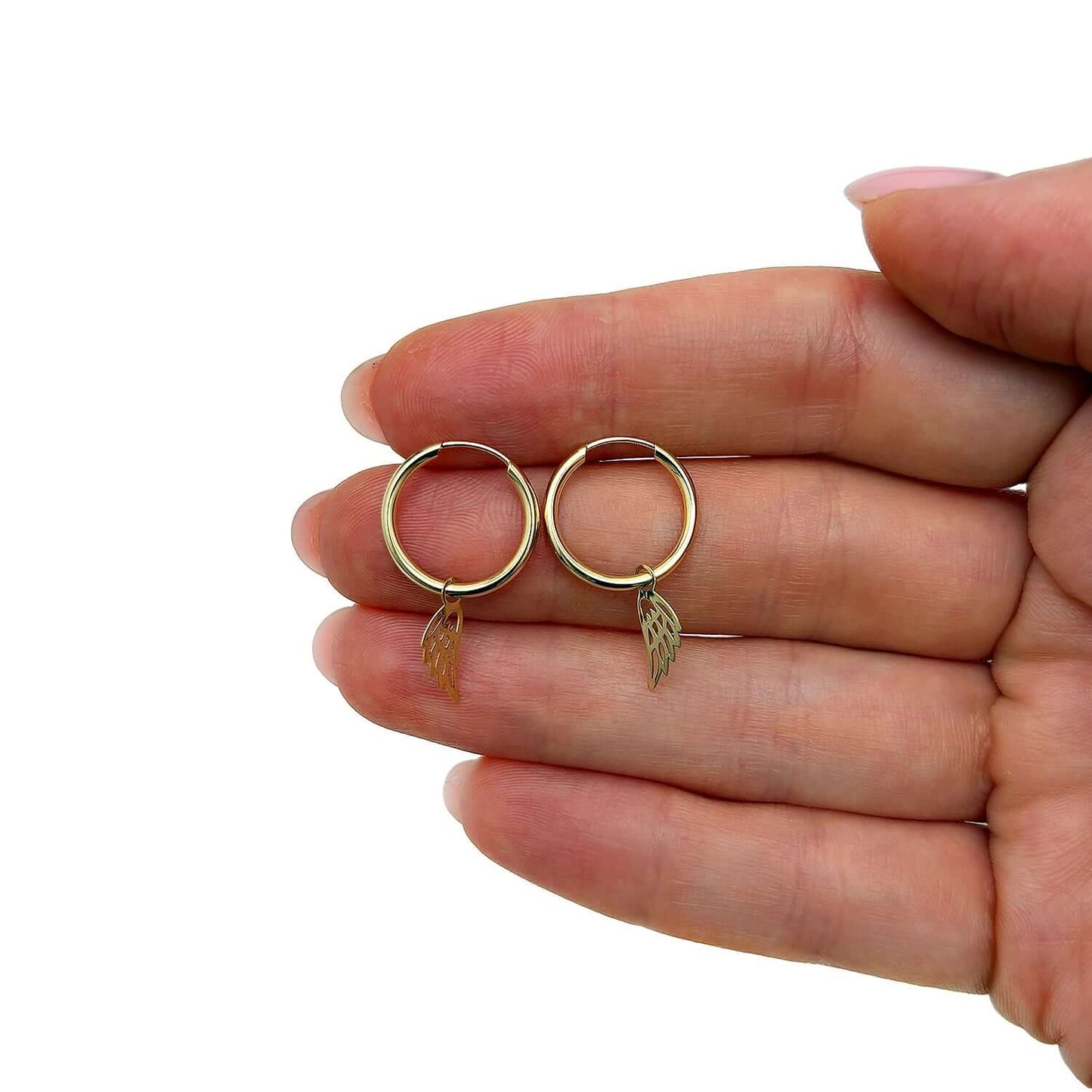 14K Gold Angel Wing  Huggie Hoop Earrings 29mm