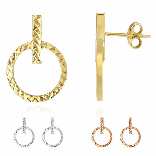 14K Gold Yellow White Rose Diamond-Cut Round Turn-On Symbol Stud Earrings 18mm