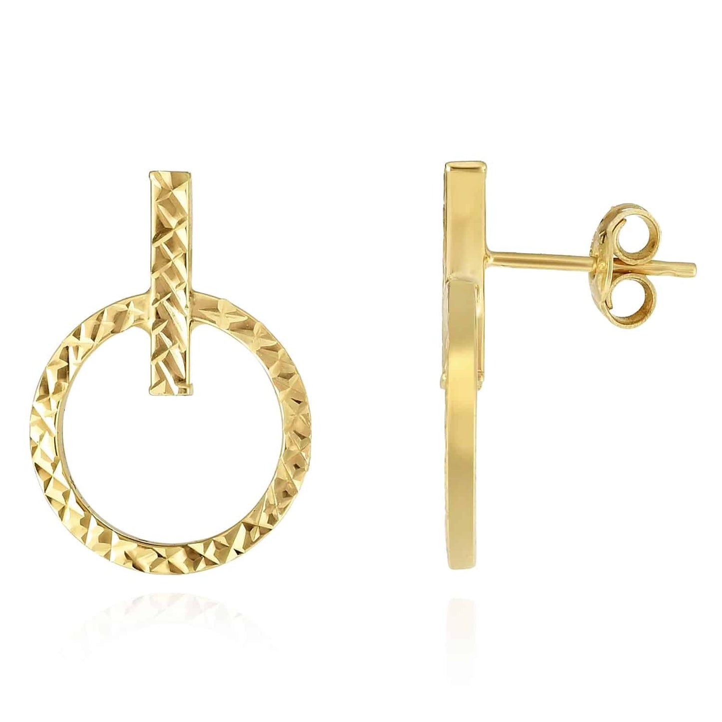 14K Gold Yellow White Rose Diamond-Cut Round Turn-On Symbol Stud Earrings 18mm
