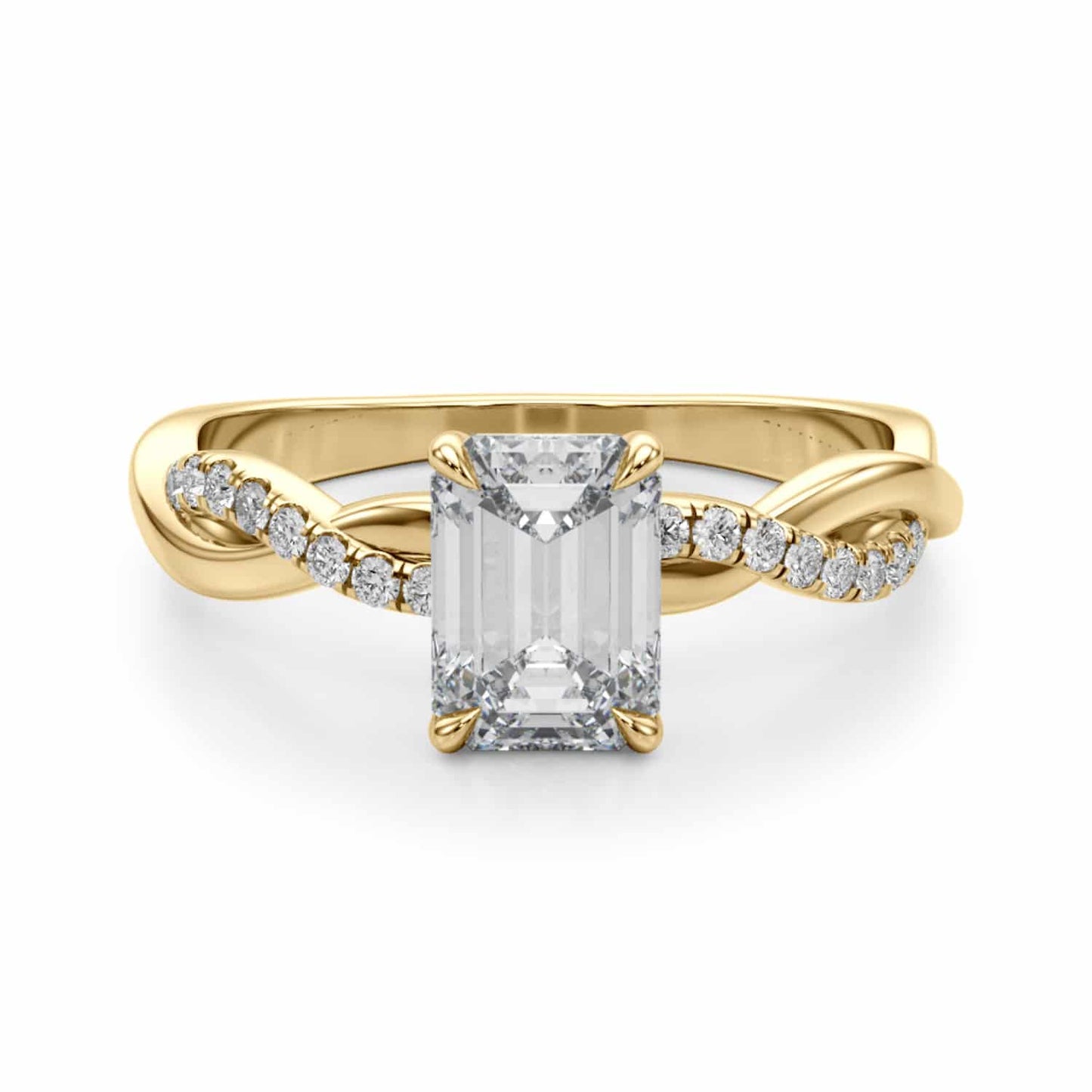 2.10CTW Lab-Grown Diamond 14K Gold Emerald Twisted Shank Engagement Ring