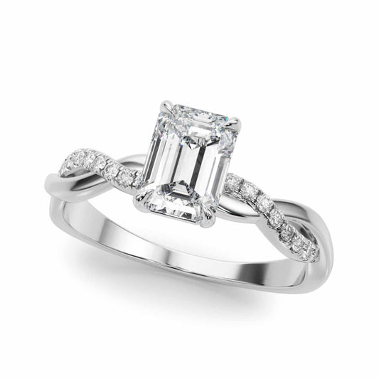 2.1CTW Lab-Grown Diamond 14K White Gold Emerald Twisted Shank Engagement Ring