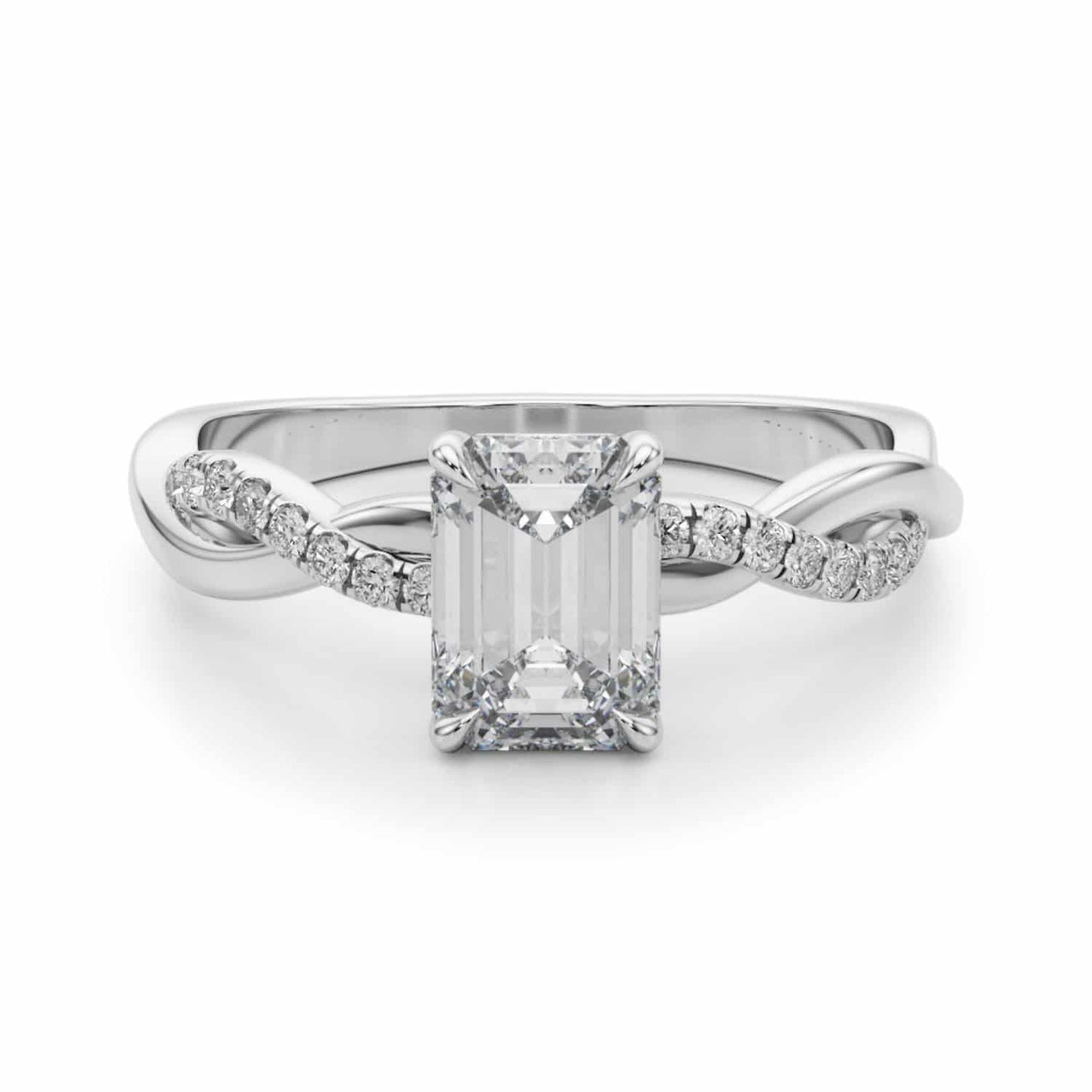 2.1CTW Lab-Grown Diamond 14K White Gold Emerald Twisted Shank Engagement Ring