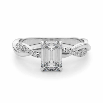 2.1CTW Lab-Grown Diamond 14K White Gold Emerald Twisted Shank Engagement Ring