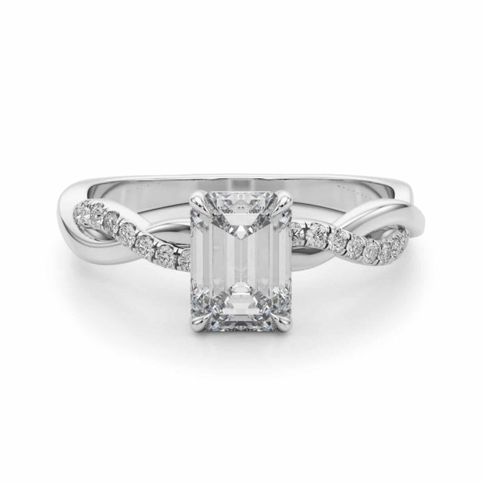 2.1CTW Lab - Grown Diamond 14K White Gold Emerald - Cut Twisted Shank Engagement Ring - WJD Exclusives