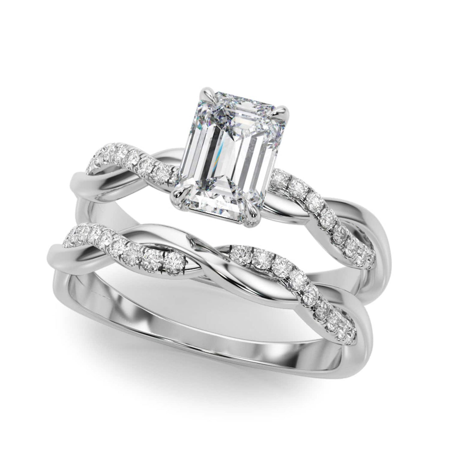 2.1CTW Lab-Grown Diamond 14K White Gold Emerald Twisted Shank Engagement Ring
