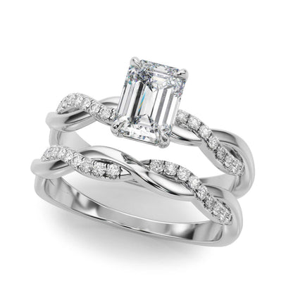 2.1CTW Lab-Grown Diamond 14K White Gold Emerald Twisted Shank Engagement Ring