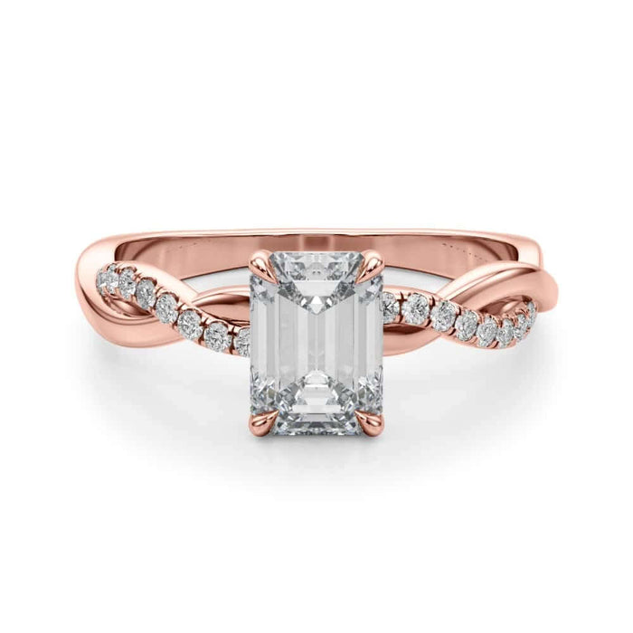 2.1CTW Lab - Grown Diamond 14K Rose Gold Emerald - Cut Twisted Shank Engagement Ring - WJD Exclusives