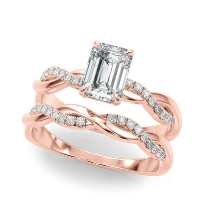 2.1CTW Lab-Grown Diamond 14K Rose Gold Emerald Twisted Shank Engagement Ring