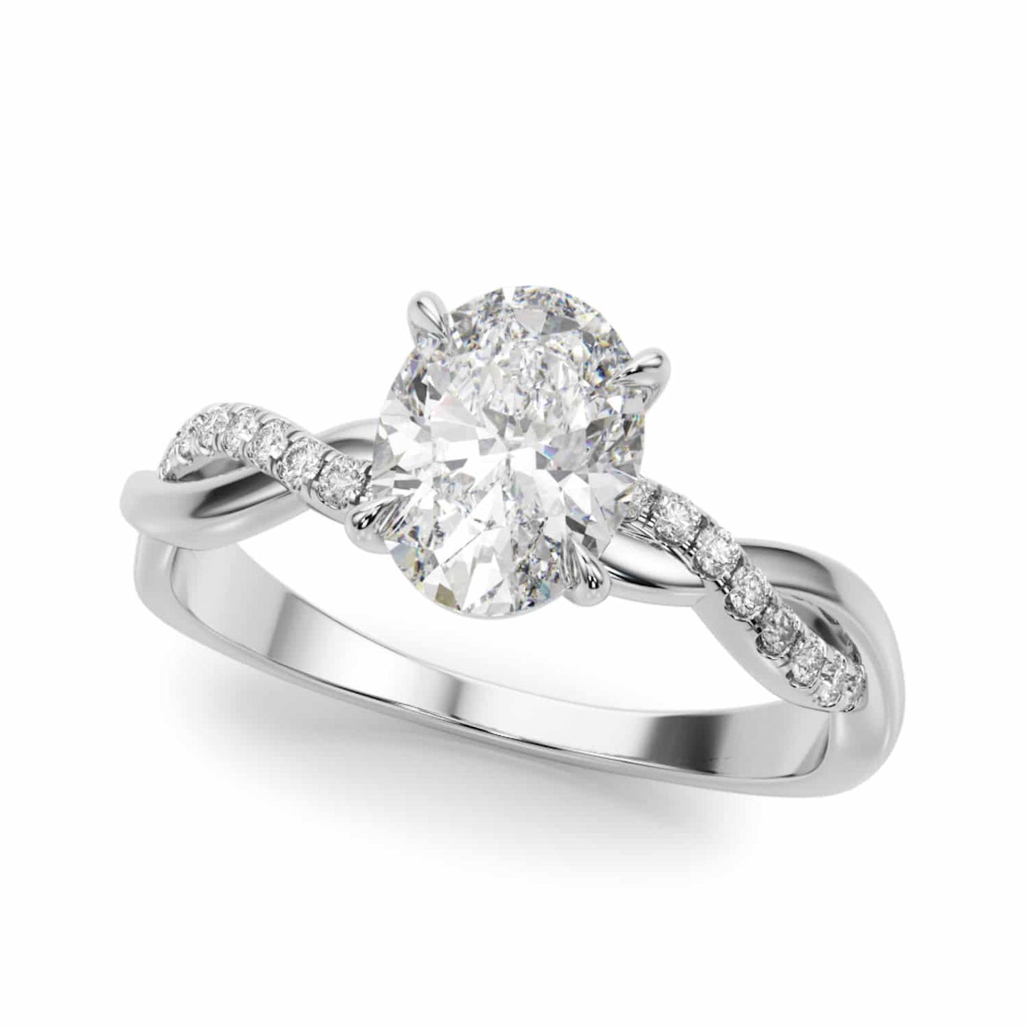 2.1CTW Lab-Grown Diamond 14K White Gold Oval Twisted Shank Engagement Ring
