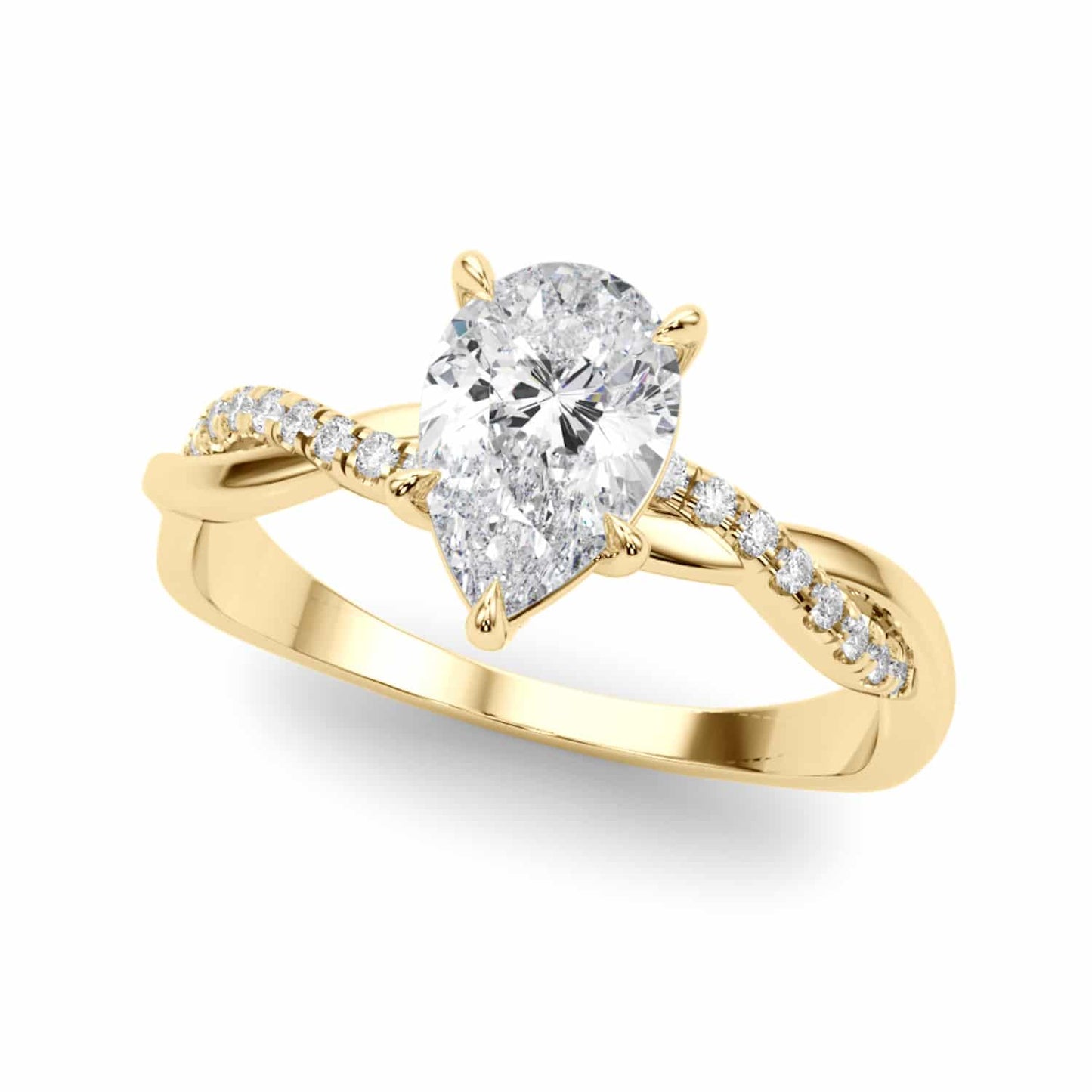 2.1CTW Lab-Grown Diamond 14K Gold Yellow Pear Twisted Shank Engagement Ring