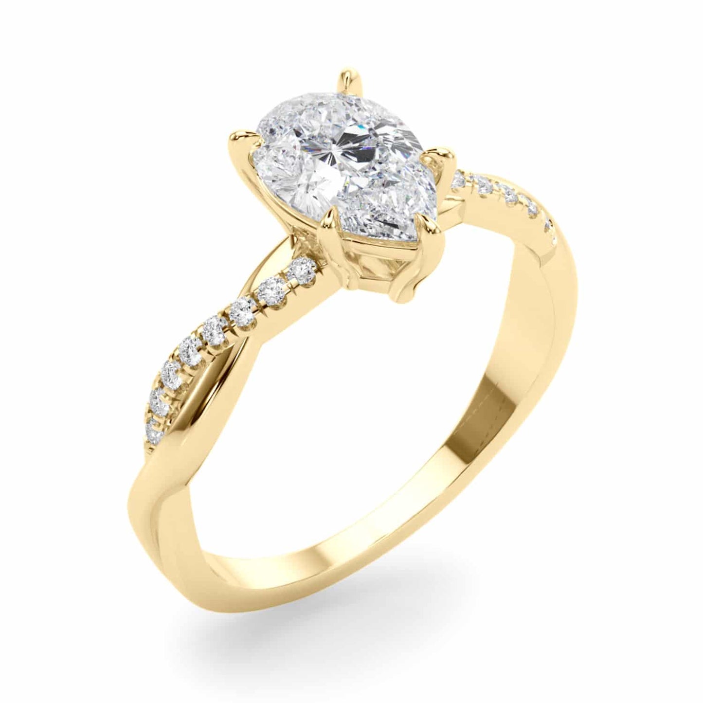2.1CTW Lab-Grown Diamond 14K Gold Yellow Pear Twisted Shank Engagement Ring