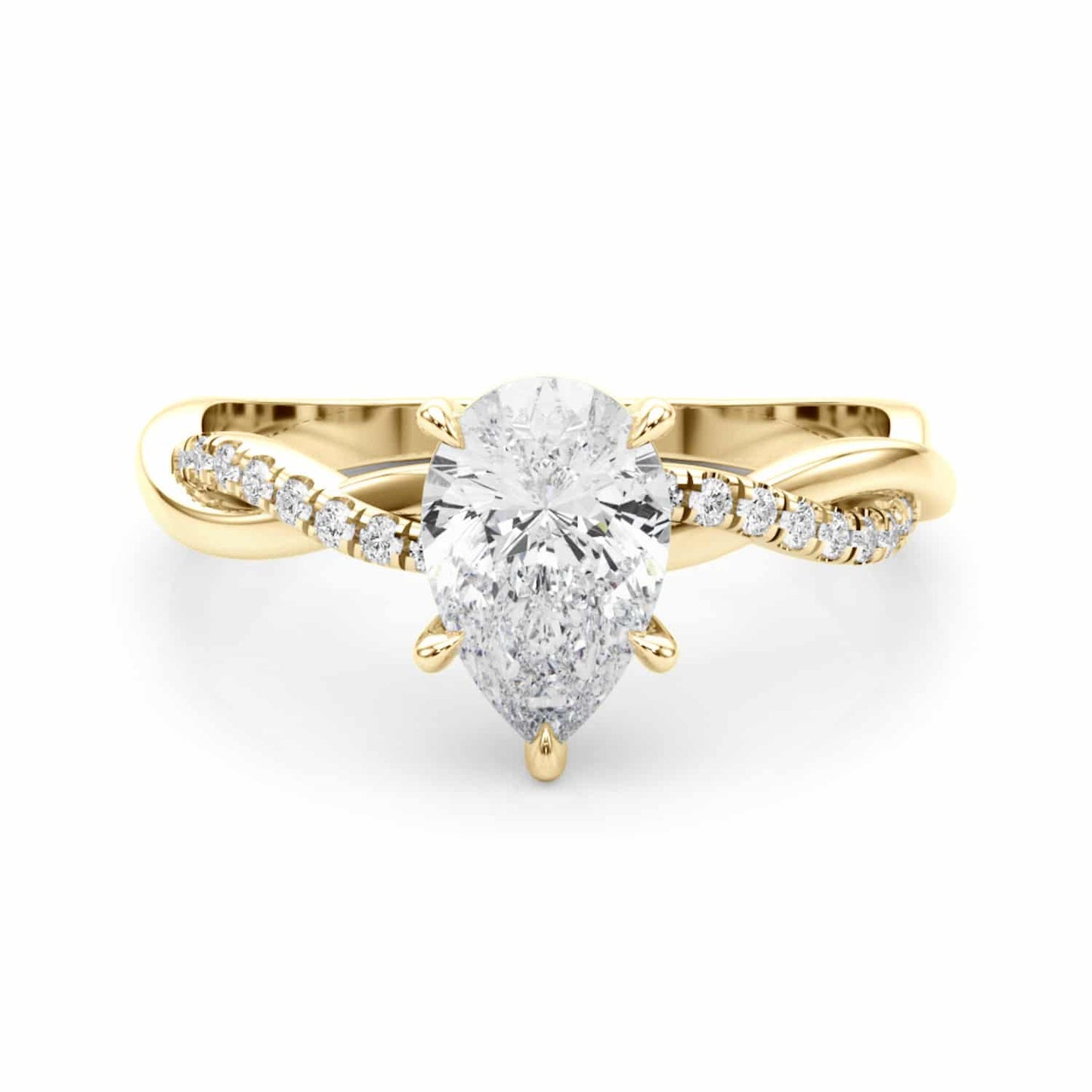 2.1CTW Lab-Grown Diamond 14K Gold Yellow Pear Twisted Shank Engagement Ring