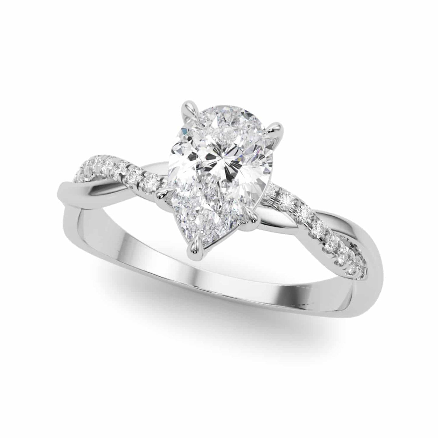 2.1CTW Lab-Grown Diamond 14K White Gold Pear Twisted Shank Engagement Ring