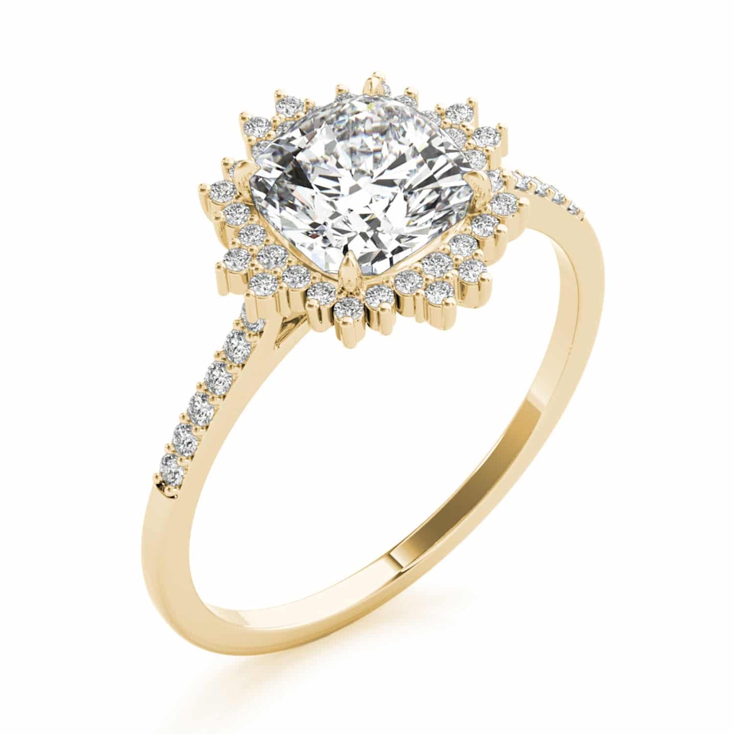 2.25CTW Lab-Grown Diamond 14K Gold Cushion Flower Halo Engagement Ring
