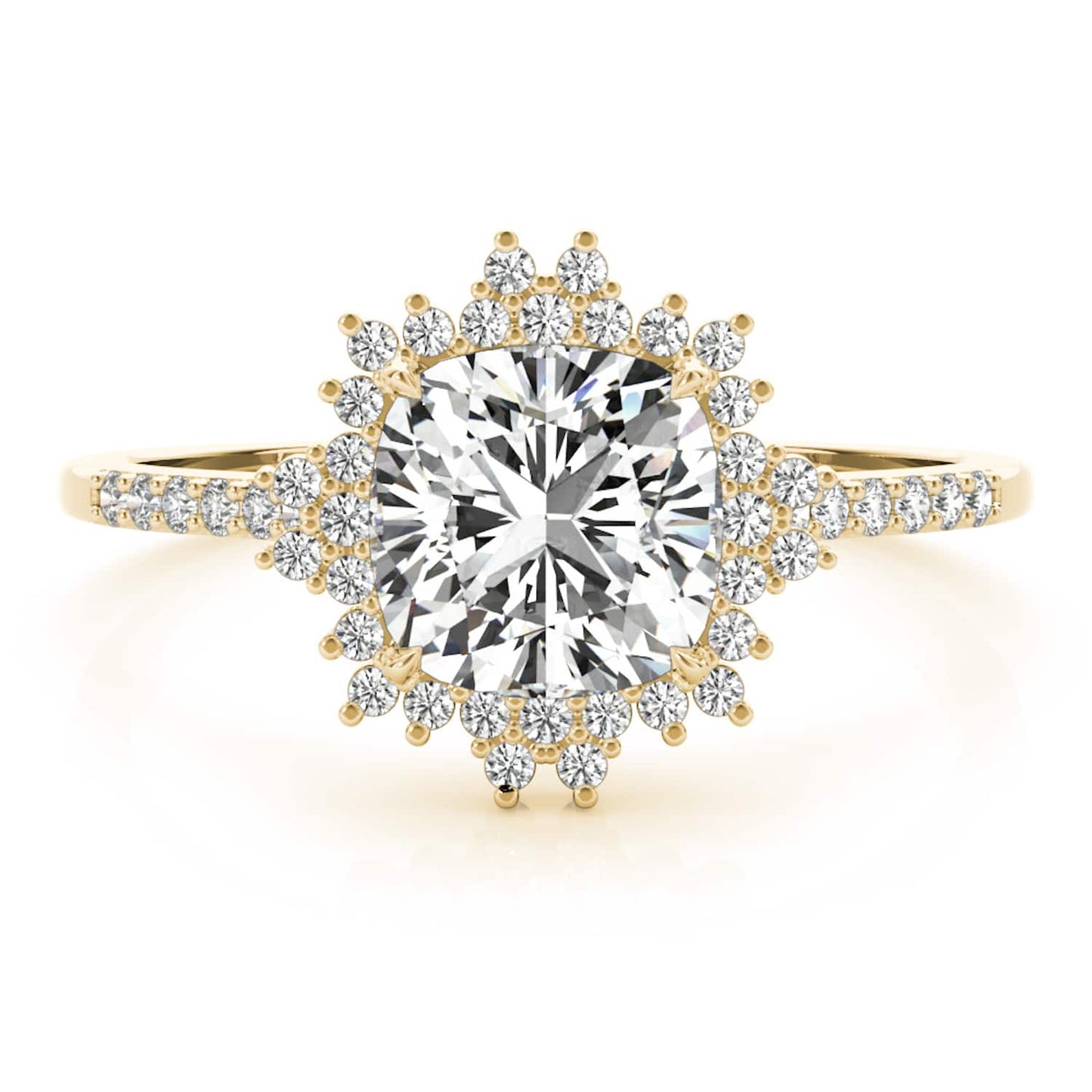 2.25CTW Lab-Grown Diamond 14K Gold Cushion Flower Halo Engagement Ring