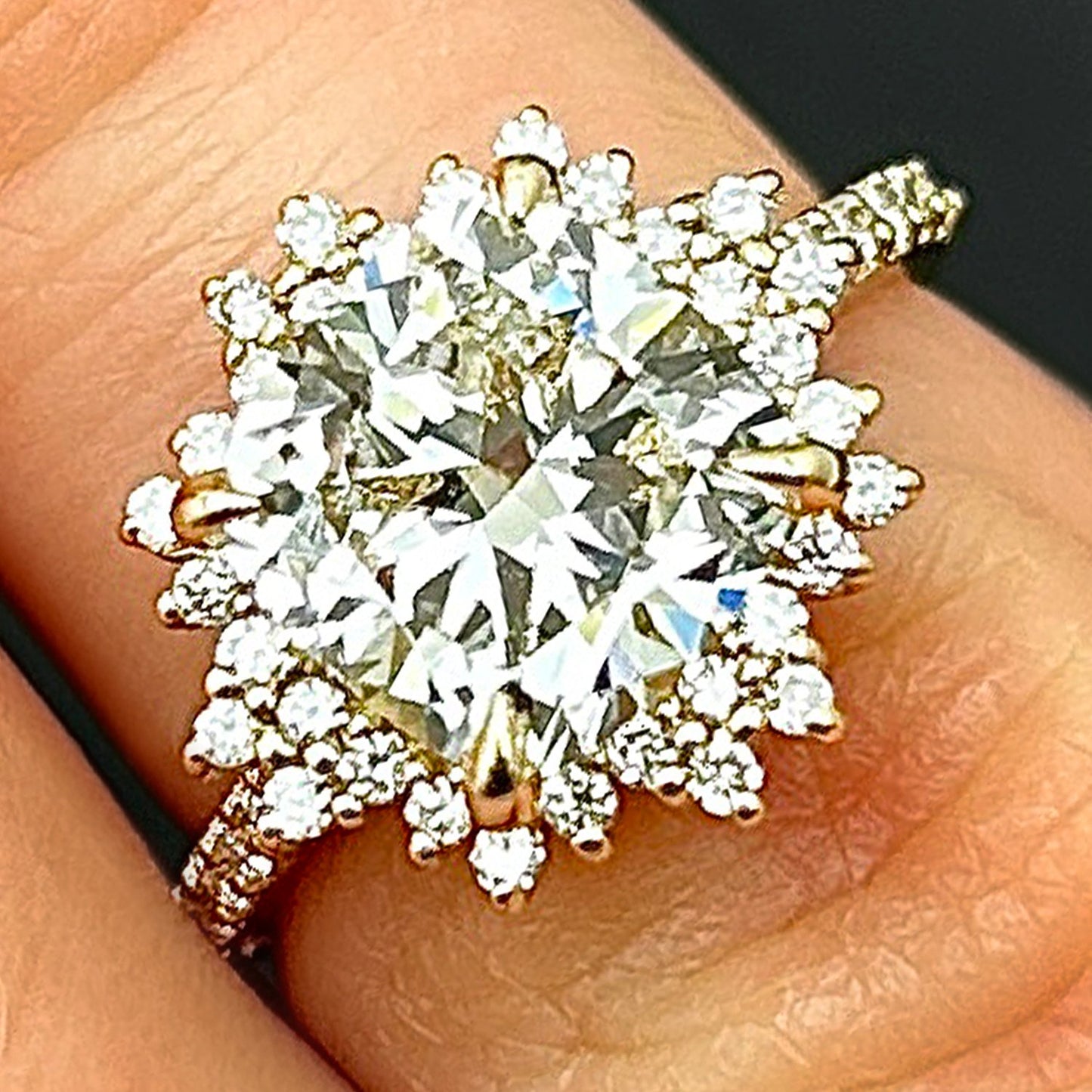 2.25CTW Lab-Grown Diamond 14K Gold Cushion Flower Halo Engagement Ring