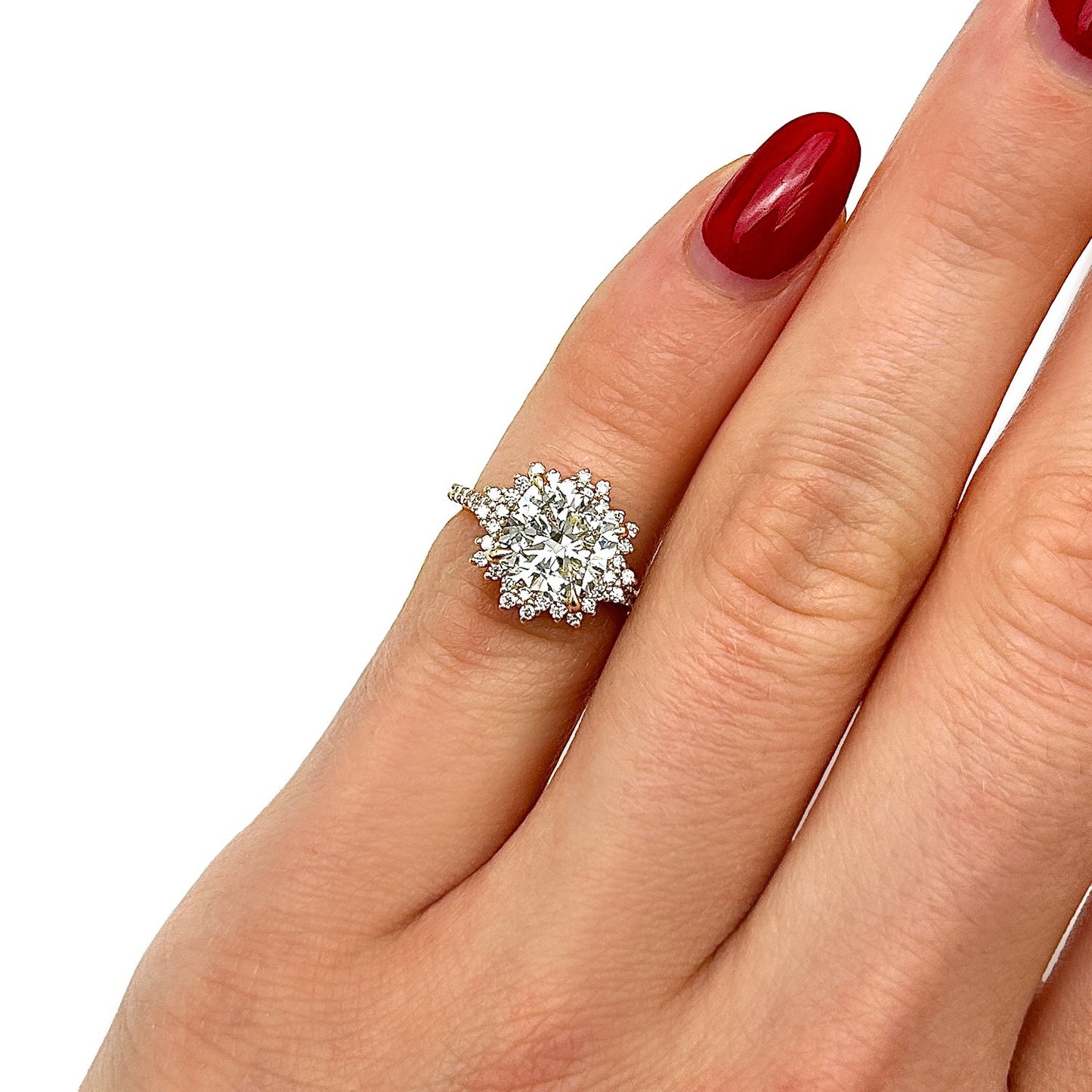 2.25CTW Lab-Grown Diamond 14K Gold Cushion Flower Halo Engagement Ring