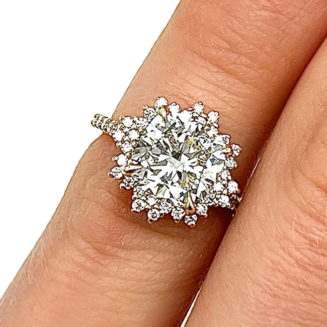2.25CTW Lab-Grown Diamond 14K Gold Cushion Flower Halo Engagement Ring
