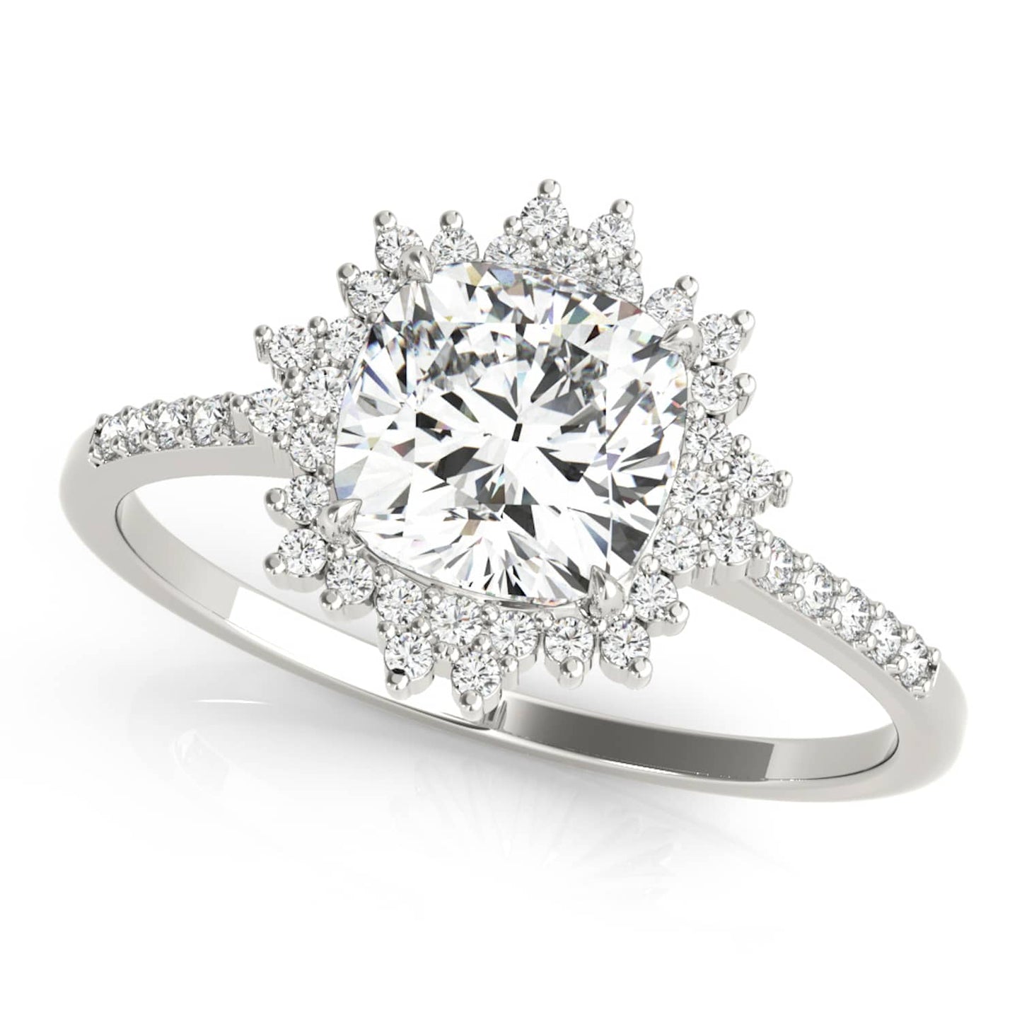 2.25CTW Lab-Grown Diamond 14K White Gold Cushion Flower Halo Engagement Ring