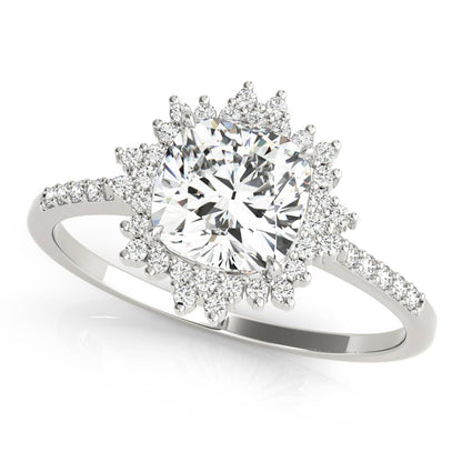 2.25CTW Lab-Grown Diamond 14K White Gold Cushion Flower Halo Engagement Ring