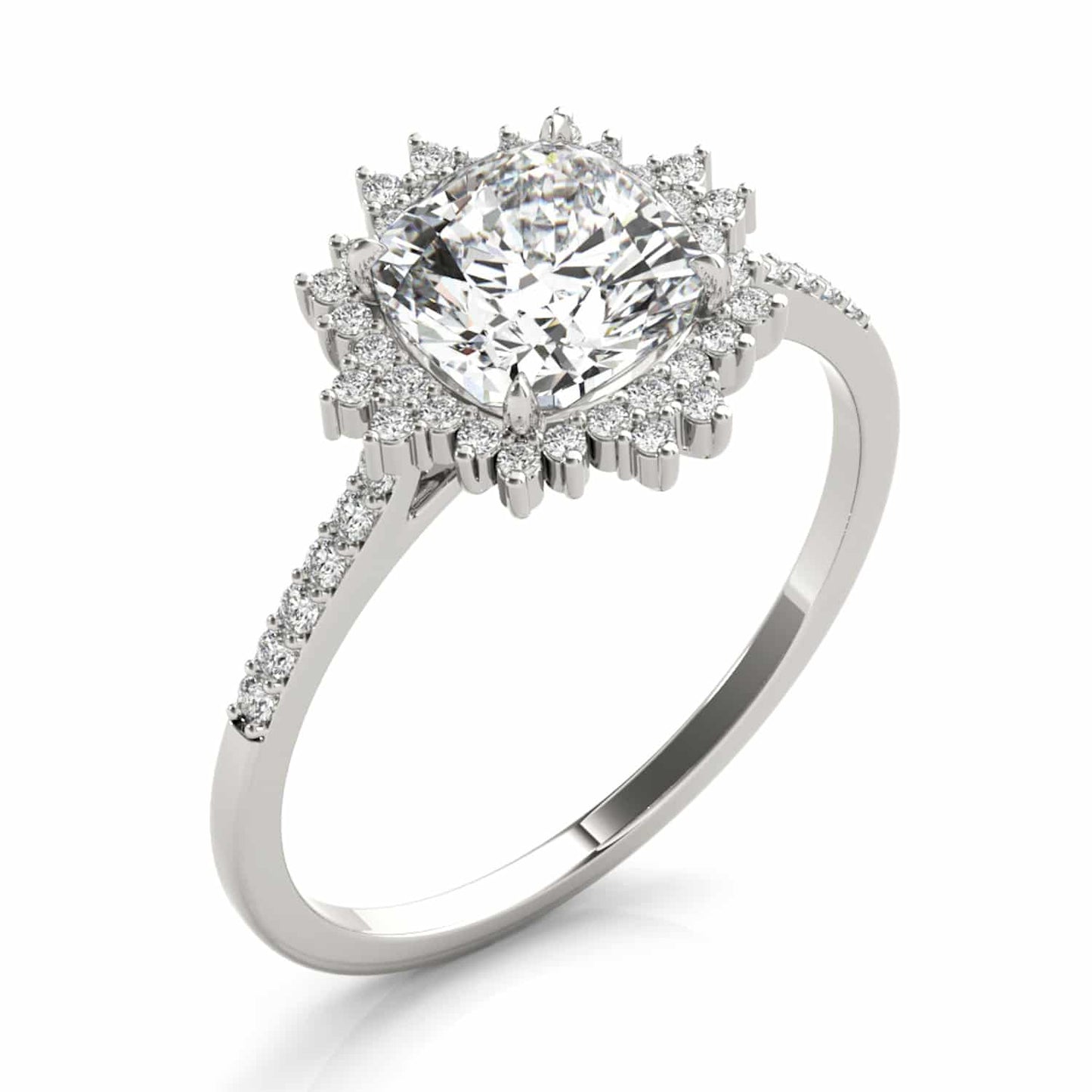 2.25CTW Lab-Grown Diamond 14K White Gold Cushion Flower Halo Engagement Ring