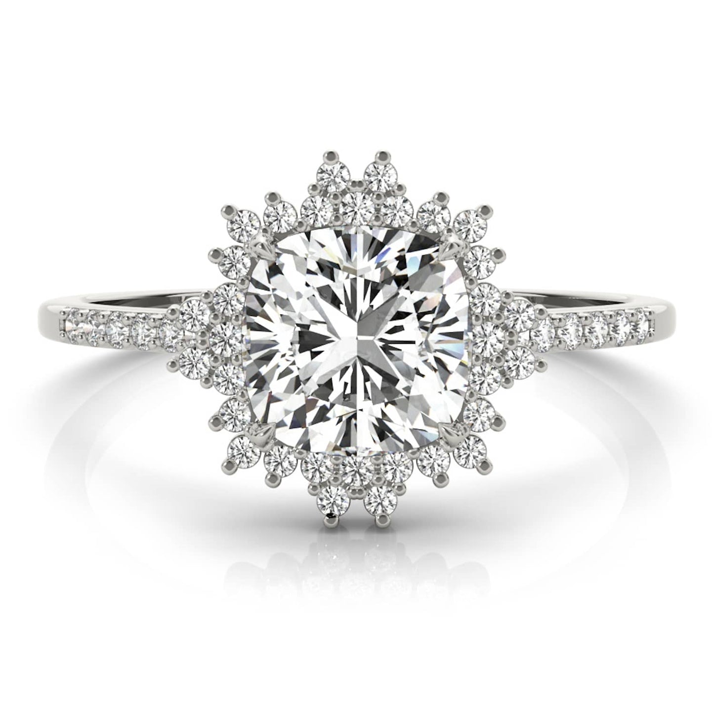 2.25CTW Lab-Grown Diamond 14K White Gold Cushion Flower Halo Engagement Ring