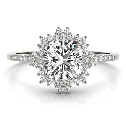 2.25CTW Lab-Grown Diamond 14K White Gold Cushion Flower Halo Engagement Ring
