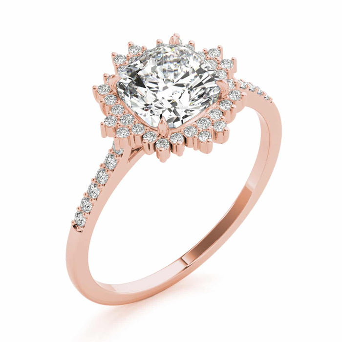 2.25CTW Lab - Grown Diamond 14K Rose Gold Cushion Flower Halo Engagement Ring - WJD Exclusives