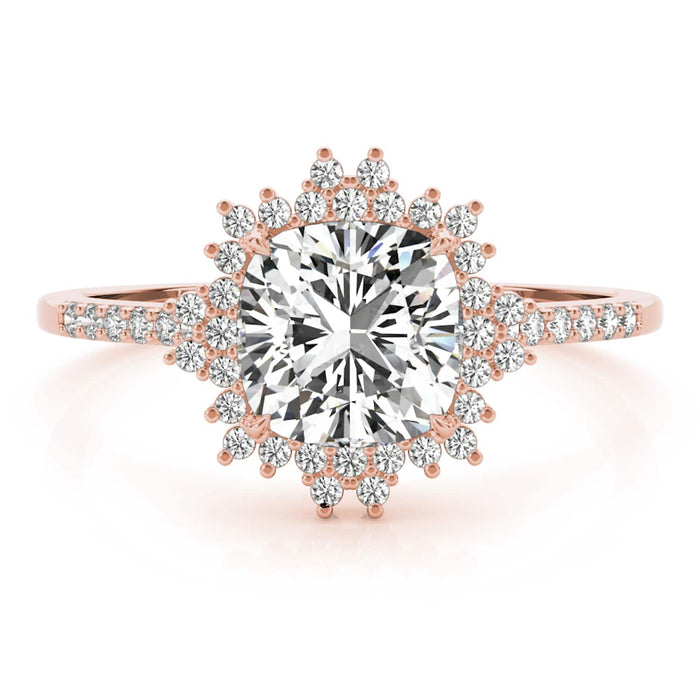 2.25CTW Lab - Grown Diamond 14K Rose Gold Cushion Flower Halo Engagement Ring - WJD Exclusives