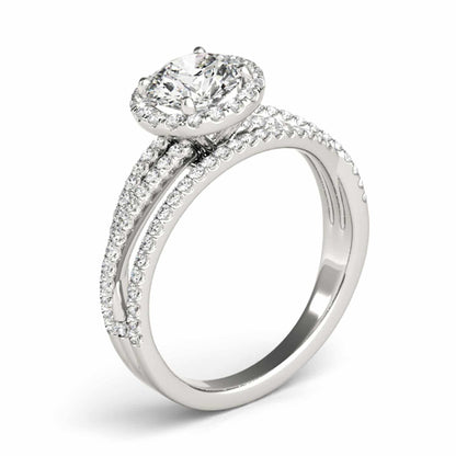 2.5CTW Lab-Diamond 14K Gold White Round Halo Twisted Split Shank Engagement Ring