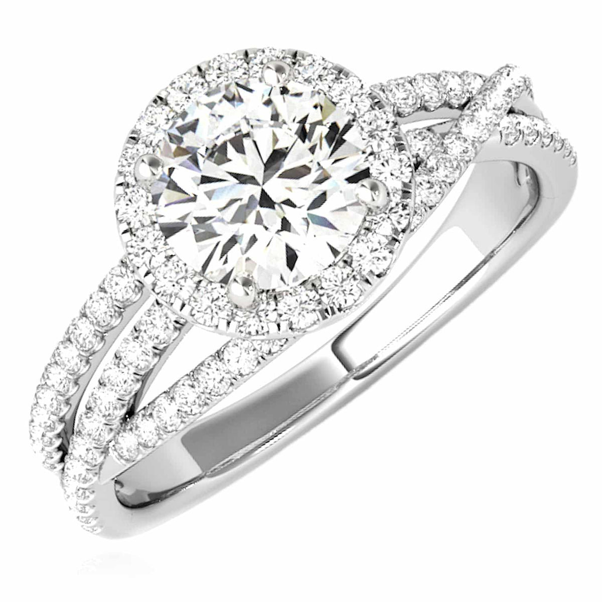 2.5CTW Lab - Diamond 14K Gold White Round Halo Twisted Split Shank Engagement Ring - WJD Exclusives