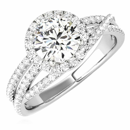 2.5CTW Lab-Diamond 14K Gold White Round Halo Twisted Split Shank Engagement Ring