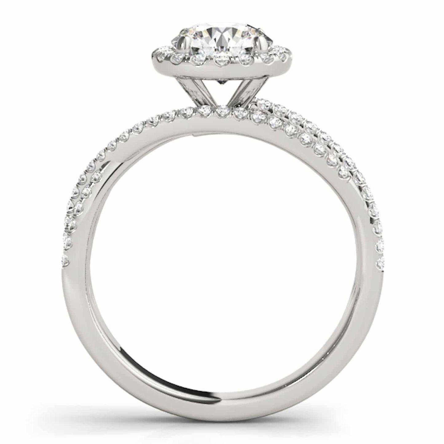 2.5CTW Lab-Diamond 14K Gold White Round Halo Twisted Split Shank Engagement Ring