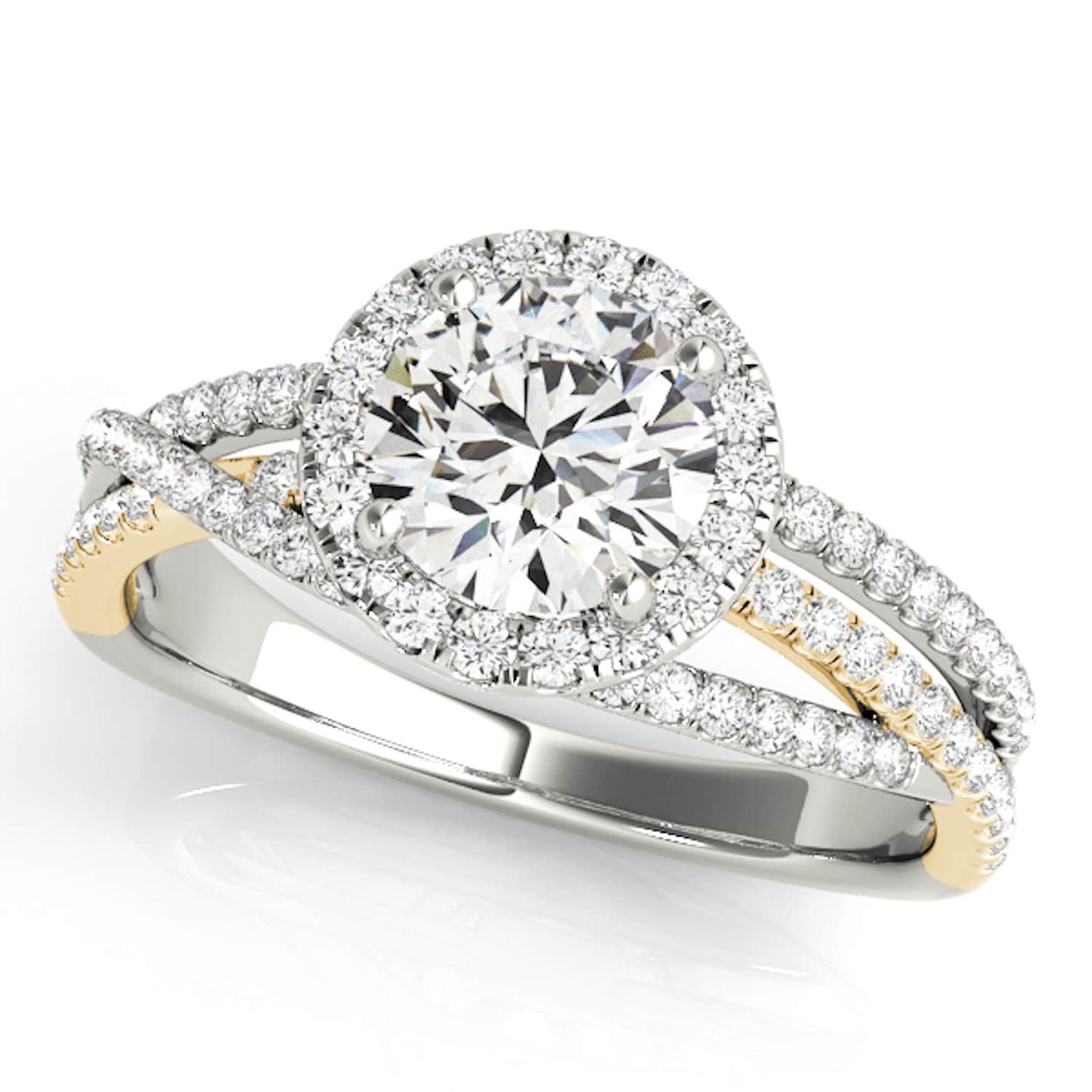 2.5CTW Lab-Grown Diamond 14K Gold Round Halo Twisted Split Shank Engagement Ring