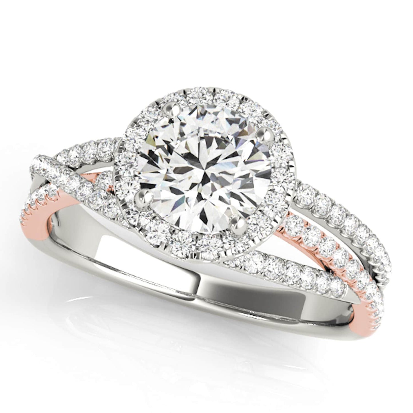 2.5CTW Lab-Grown Diamond 14K Gold Round Halo Twisted Split Shank Engagement Ring