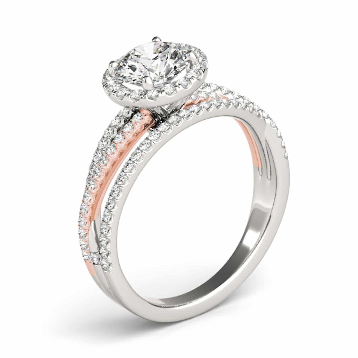 2.5CTW Lab-Grown Diamond 14K Gold Round Halo Twisted Split Shank Engagement Ring
