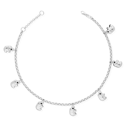14k Gold Tri-Color Elephant Charm Anklet Bracelet 9" 10" Adjustable