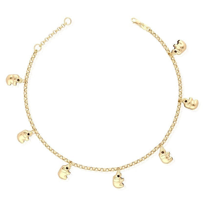 14k Gold Tri-Color Elephant Charm Anklet Bracelet 9" 10" Adjustable