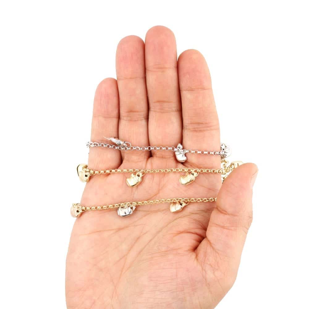 14k Gold Tri-Color Elephant Charm Anklet Bracelet 9" 10" Adjustable