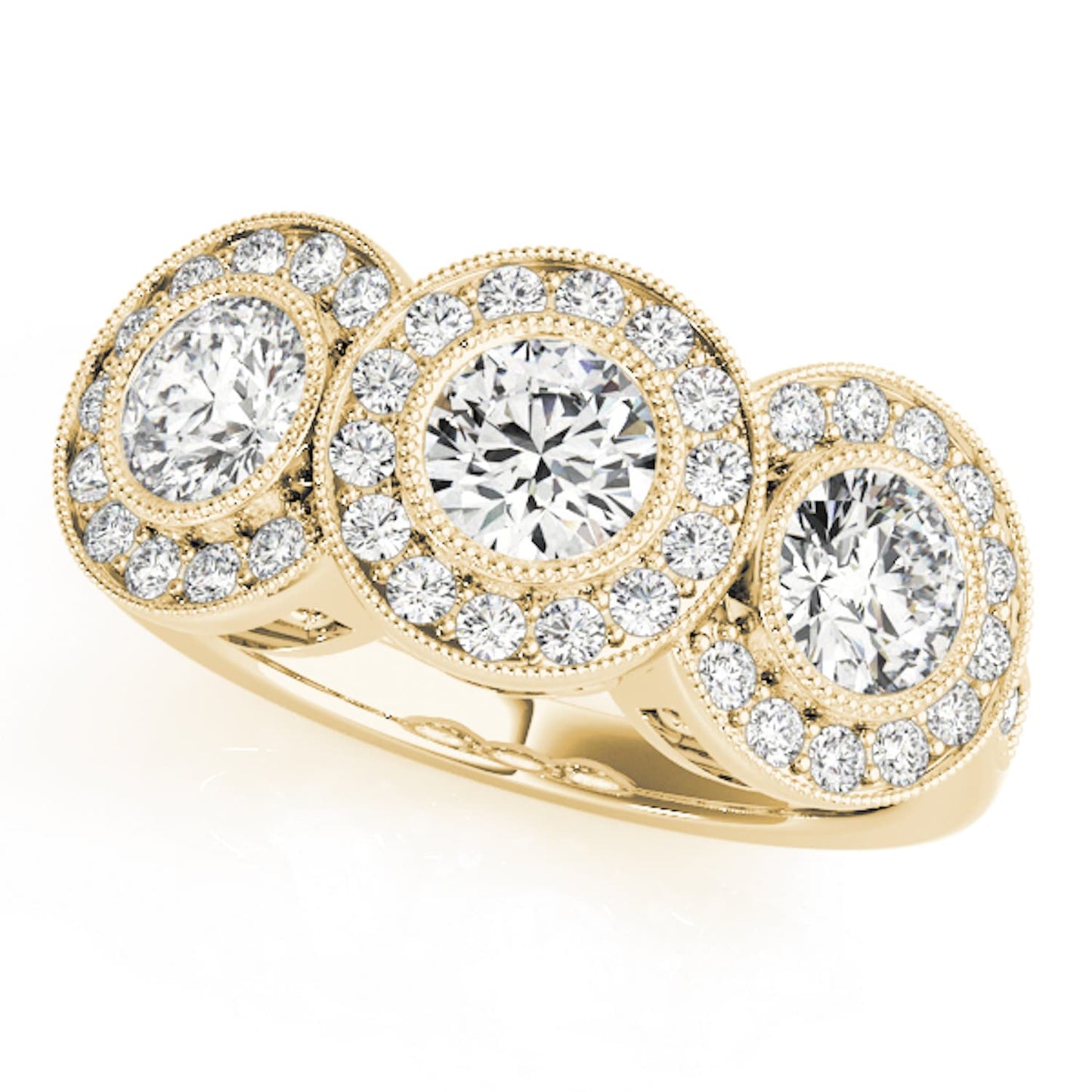 1.90CTW Lab-Grown Diamond 14K Gold Round Halo Present Past Future Ring