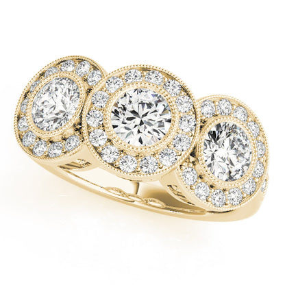1.90CTW Lab-Grown Diamond 14K Gold Round Halo Present Past Future Ring