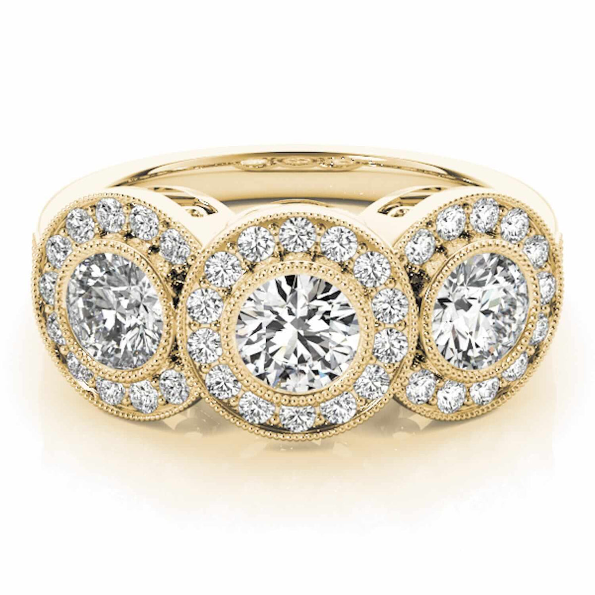 1.90CTW Lab - Grown Diamond 14K Gold Round Halo Present Past Future Ring - WJD Exclusives
